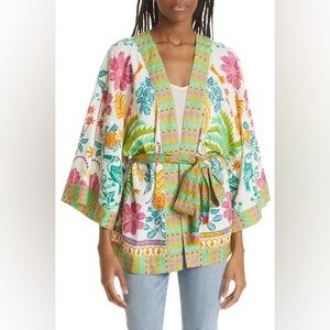 FARM RIO Queen of Fruits Tropical Belted Linen Kimono